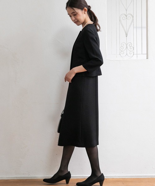 セレモニースーツ セットアップ 「喪服・礼服」「前ファスナー」ノーカラージャケット＆シンプル レディースワンピース/ブラックフォーマル レディースの画像