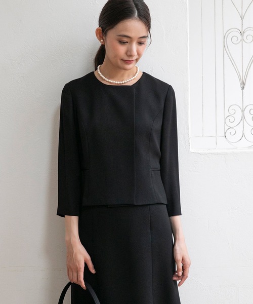セレモニースーツ セットアップ 「喪服・礼服」「前ファスナー」ノーカラージャケット＆シンプル レディースワンピース/ブラックフォーマル レディースの画像