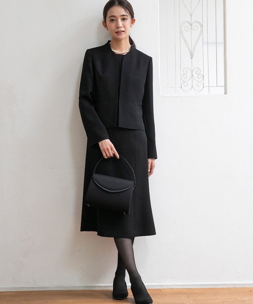 セレモニースーツ セットアップ 「喪服・礼服」「前ファスナー」ノーカラージャケット＆シンプル レディースワンピース/ブラックフォーマル レディースの画像