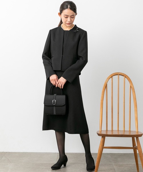 セレモニースーツ セットアップ 「喪服・礼服」「前ファスナー」ノーカラージャケット＆シンプル レディースワンピース/ブラックフォーマル レディースの画像