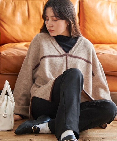 STYLEBLOCK ニット セーター 配色パイピング2WAYニットトップス