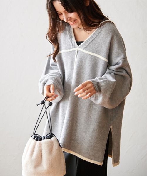 STYLEBLOCK ニット セーター 配色パイピング2WAYニットトップス