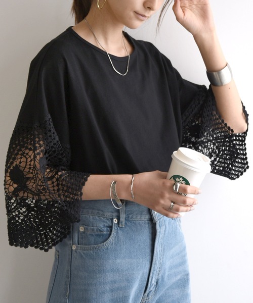 Andemiu tシャツ コードレーススリーブカットソー498170