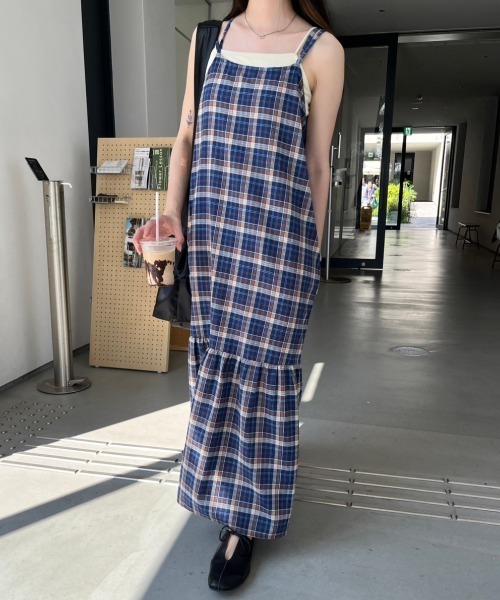 nemne ワンピース チェック柄ティアードキャミワンピース