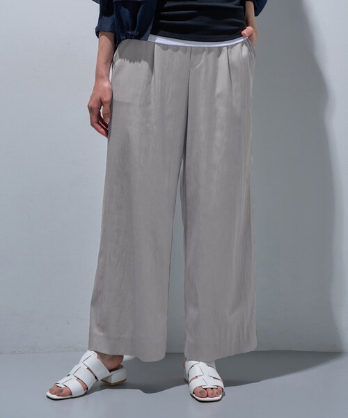 ワイドパンツ パンツ 「褒められパンツ／洗える」ウエストゴムワイドタックパンツ レディースの画像