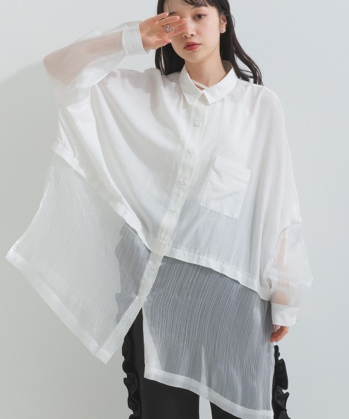terrace ブラウス シャツ シルキージョーゼット シアー