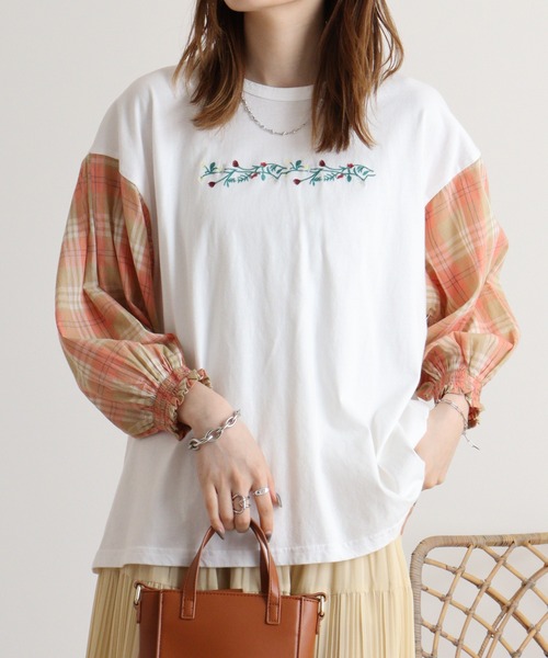 tシャツ EMAGO 花刺繍袖ギャザーT レディース Emago tシャツ EMAGO 花刺繍袖ギャザーT レディース : ZOZOTOWN