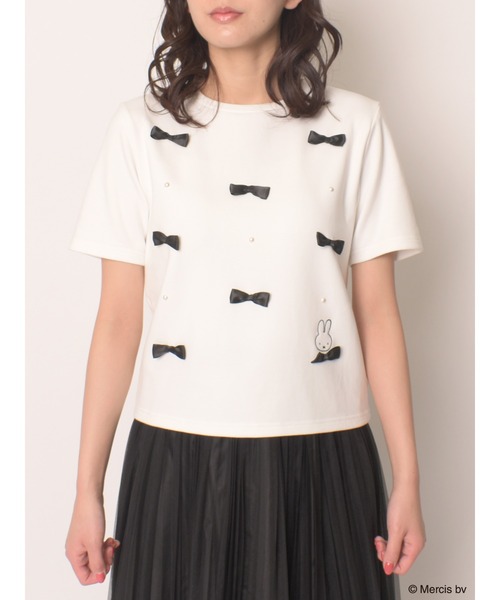 MIIA（ミーア） tシャツ 半袖 miffy パールリボンTシャツ レディース