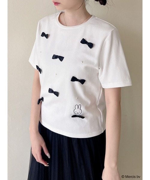 MIIA（ミーア） tシャツ 半袖 miffy パールリボンTシャツ レディース