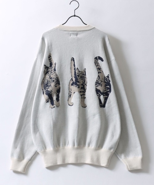 セーター ニット Cat ＆ Dog Jacquard Knit Pullover/猫＆犬 オーバーサイズ ジャガード ニット セーター メンズ レデ | SITRY | 03