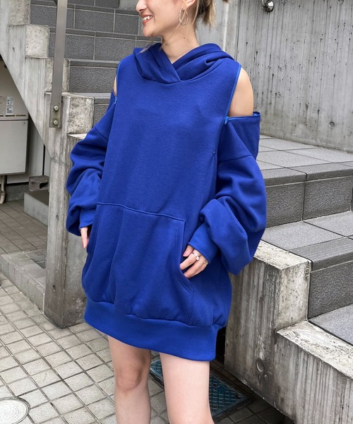 SPIRALGIRL パーカー オープンショルダーZIPパーカー レディース