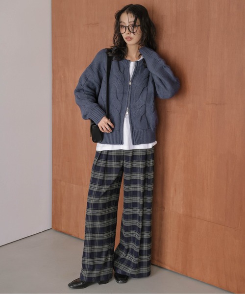 ニット セーター ケーブルニット ダブルジップカーディガン レディース