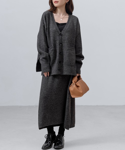 シャツデザインニットカーデ   スリットニットフィットスカート   セットアップ DAY CLOSET セットアップ 「セットアップ」スリットで抜け感+。長袖