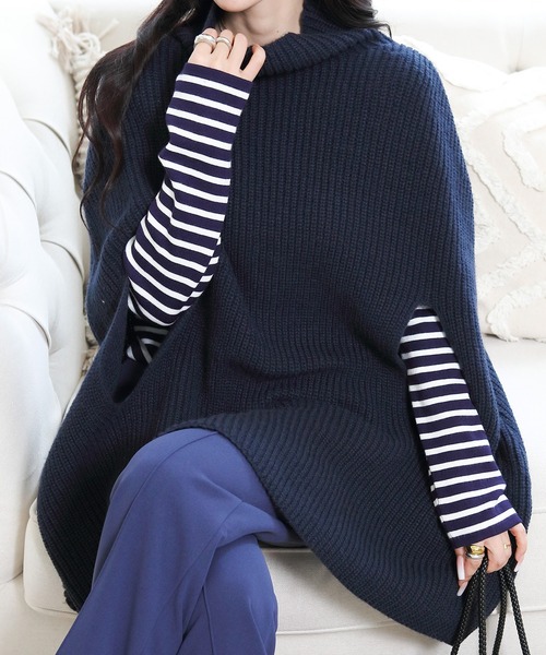 ポンチョ タートルネックニットケープポンチョ レディース : ZOZOTOWN