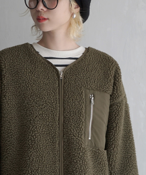 レディース　ボーダーコート zootie（ズーティー） ノーカラーコート コート 「着ぶくれしにくい