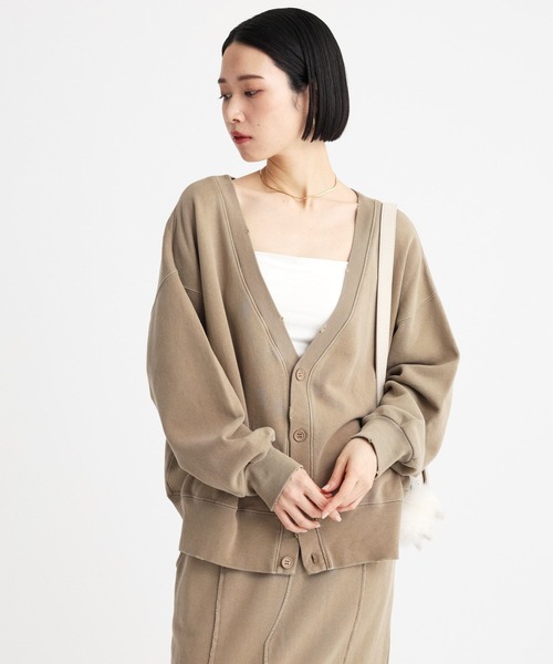 ハチイチブランカ ＋81BRANCA 24AW スウェットカーディガン Vネック ダメージ加工 F グレー /AT ■OS レディース ハチイチブランカ ＋81BRANCA 24AW スウェットカーディガン V