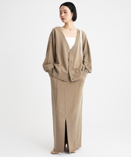 ハチイチブランカ ＋81BRANCA 24AW スウェットカーディガン Vネック ダメージ加工 F グレー /AT ■OS レディース ハチイチブランカ ＋81BRANCA 24AW スウェットカーディガン V