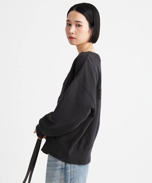 ハチイチブランカ ＋81BRANCA 24AW スウェットカーディガン Vネック ダメージ加工 F グレー /AT ■OS レディース ハチイチブランカ ＋81BRANCA 24AW スウェットカーディガン V