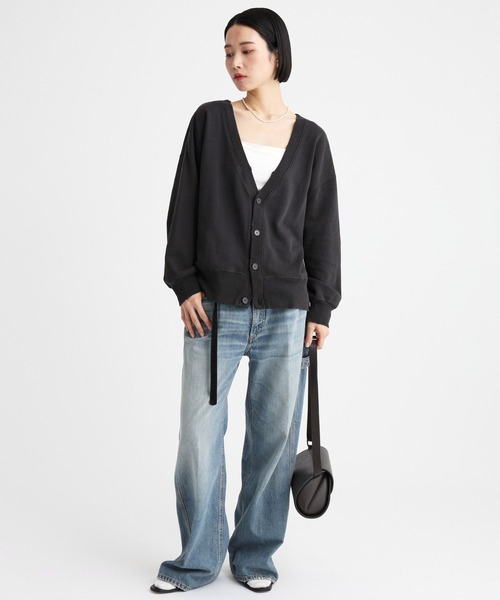 ハチイチブランカ ＋81BRANCA 24AW スウェットカーディガン Vネック ダメージ加工 F グレー /AT ■OS レディース ハチイチブランカ ＋81BRANCA 24AW スウェットカーディガン V