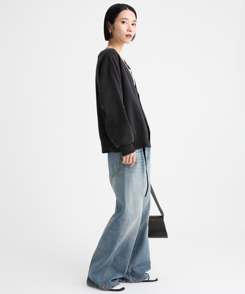 ハチイチブランカ ＋81BRANCA 24AW スウェットカーディガン Vネック ダメージ加工 F グレー /AT ■OS レディース ハチイチブランカ ＋81BRANCA 24AW スウェットカーディガン V