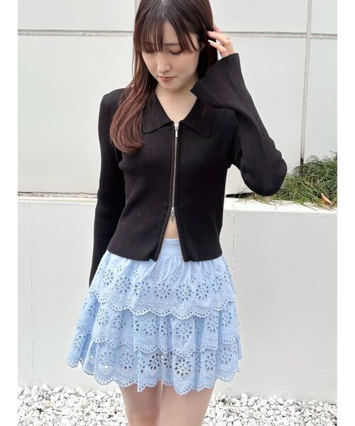 MERCURYDUO カーディガン ダブルZIP襟付きリブニット レディース