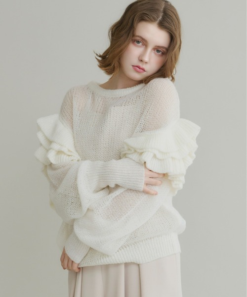 ワンピース olu. 新作 ワンピース フリルレイヤードケーブルニット