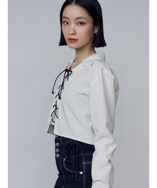 EMODA ブラウス シャツ レースアップショートシャツ レディース