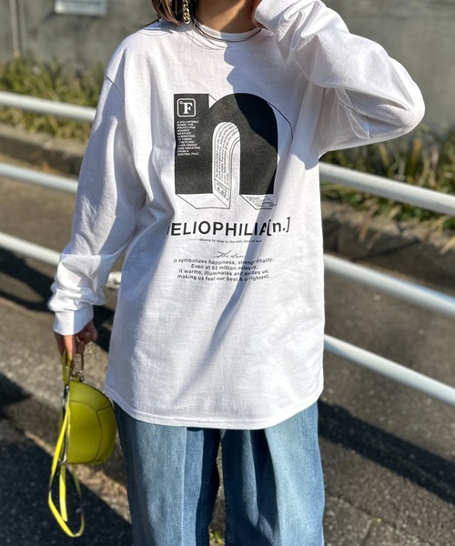 ホワイト　ロンT ロゴTシャツ　S mi via loca tシャツ 「GILDAN」立体”n”ロゴプリントロンT レディース