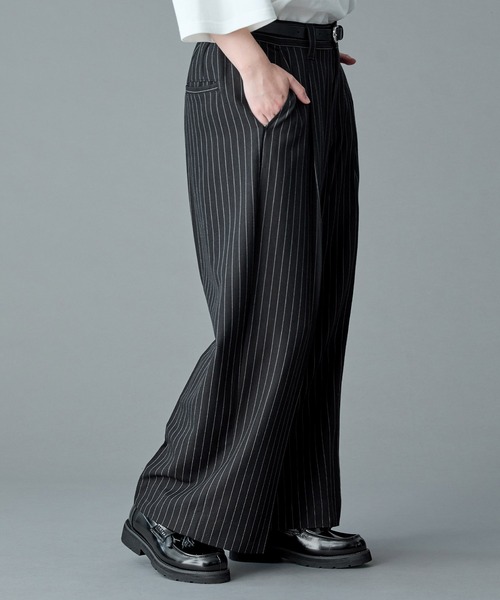 【Toron】ワイドストレートスラックスパンツ（ストライプ） サイズ1 RUUBON スラックス 「RUUBON」stripe wide straight slacks