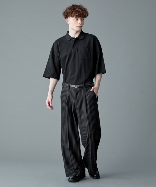 RUUBON スラックス 「RUUBON」stripe wide straight slacks