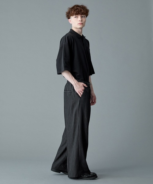 RUUBON スラックス 「RUUBON」stripe wide straight slacks