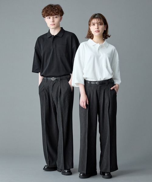 RUUBON スラックス 「RUUBON」stripe wide straight slacks