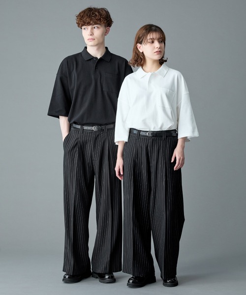 RUUBON スラックス 「RUUBON」stripe wide straight slacks