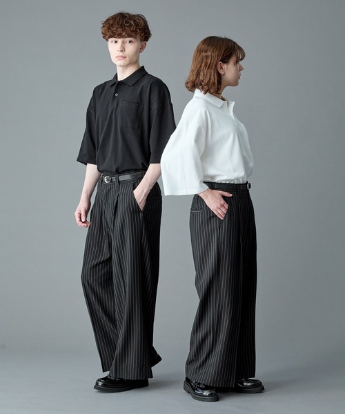 RUUBON スラックス 「RUUBON」stripe wide straight slacks
