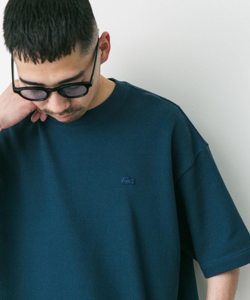 LACOSTE×DOORS thick pique crew long ネイビー URBAN RESEARCH DOORS｜『別注』LACOSTE*DOORS thick pique crew