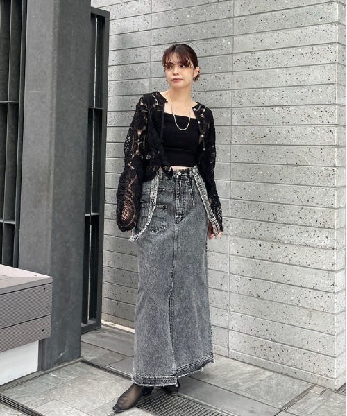 MEDI INDIAN 2WAY BIG LACE TOPS ブラック Ameri（アメリ） tシャツ MEDI INDIAN 2WAY BIG LACE TOPS レディース
