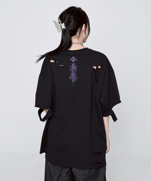 tシャツ 「REFLEM/レフレム」ドラゴン刺繍ダメージTシャツ/ハーフスリーブカットソー レディース メンズ REFLEM tシャツ 「REFLEM/レフレム」ドラゴン刺繍ダメージT