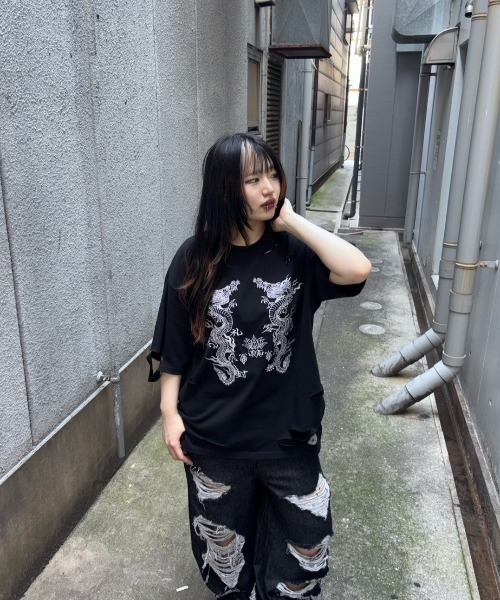 REFLEM tシャツ 「REFLEM/レフレム」ドラゴン刺繍ダメージT