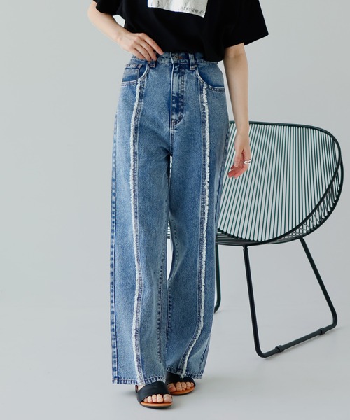 [hellam] обработка Denim брюки MEDIUM голубой женский 