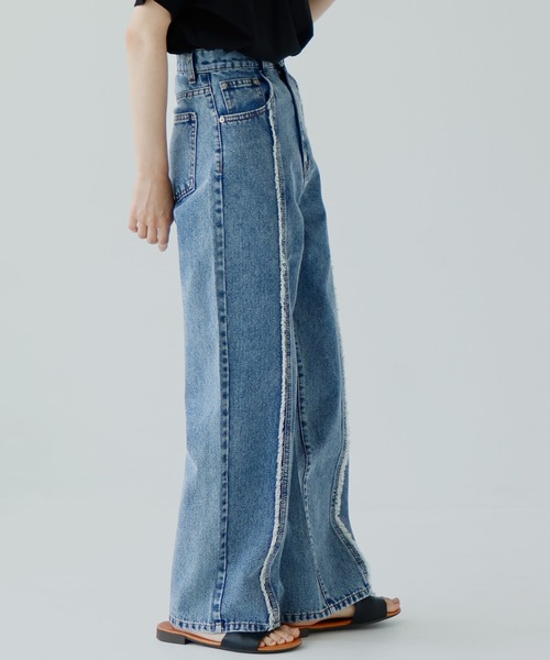 [hellam] обработка Denim брюки MEDIUM голубой женский 