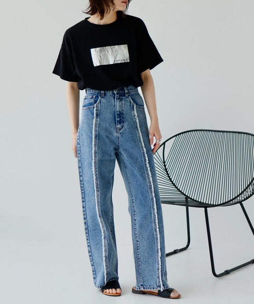 [hellam] обработка Denim брюки MEDIUM голубой женский 