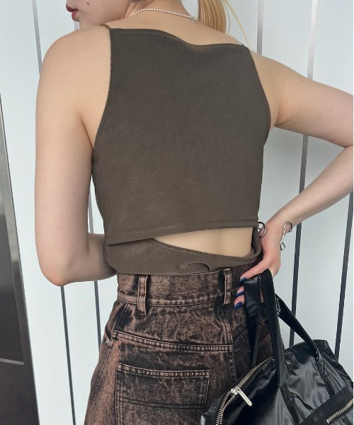 Ameri（アメリ） キャミソール MEDI GLOSS RIB BACK SLIT CAMISOLE