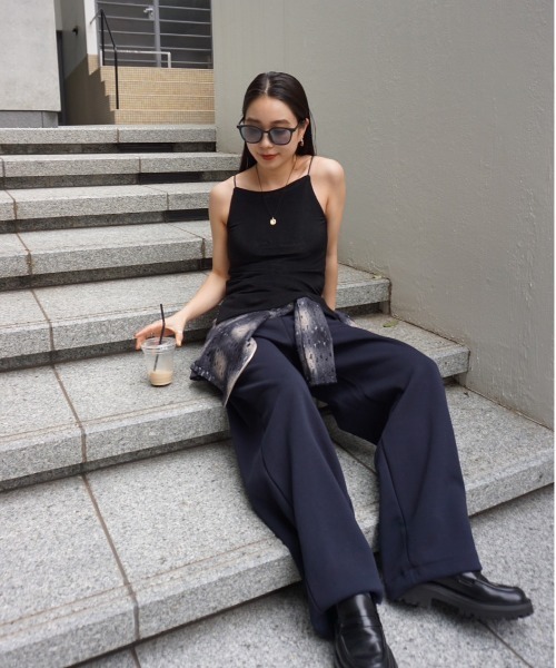 Ameri（アメリ） キャミソール MEDI GLOSS RIB BACK SLIT CAMISOLE