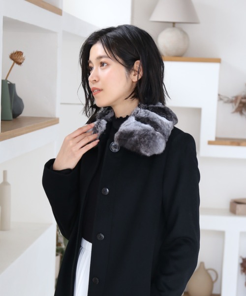 sankyo shokai ステンカラーコート コート カシミヤ100% チンチラ