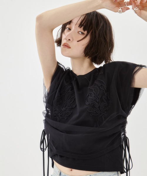 tシャツ 「MURRAL/ミューラル」EX.embroidered tulle layered tops/エンブロイダリーチュールレイヤードトップス