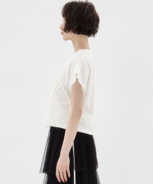 tシャツ 「MURRAL/ミューラル」EX.embroidered tulle layered tops/エンブロイダリーチュールレイヤードトップス MURAL tシャツ 「MURRAL/ミューラル」EX.embroidered tulle