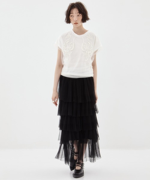 tシャツ 「MURRAL/ミューラル」EX.embroidered tulle layered tops/エンブロイダリーチュールレイヤードトップス MURAL tシャツ 「MURRAL/ミューラル」EX.embroidered tulle