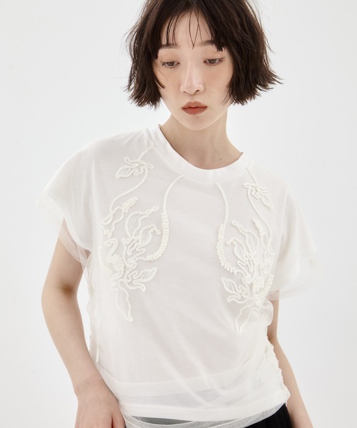 tシャツ 「MURRAL/ミューラル」EX.embroidered tulle layered tops/エンブロイダリーチュールレイヤードトップス MURAL tシャツ 「MURRAL/ミューラル」EX.embroidered tulle