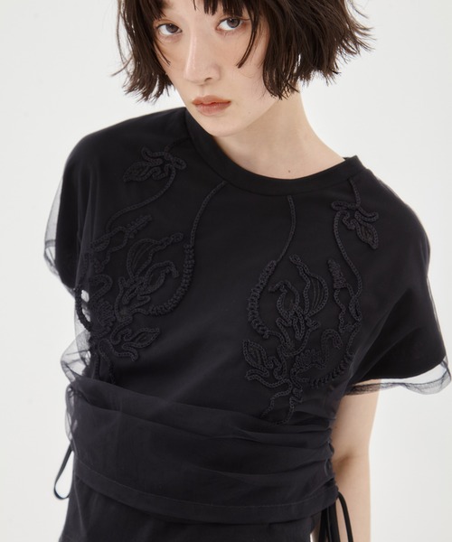 tシャツ 「MURRAL/ミューラル」EX.embroidered tulle layered tops/エンブロイダリーチュールレイヤードトップス MURAL tシャツ 「MURRAL/ミューラル」EX.embroidered tulle