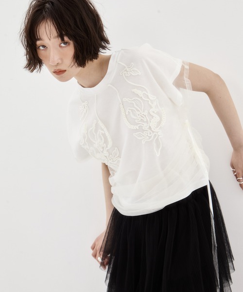 tシャツ 「MURRAL/ミューラル」EX.embroidered tulle layered tops/エンブロイダリーチュールレイヤードトップス MURAL tシャツ 「MURRAL/ミューラル」EX.embroidered tulle